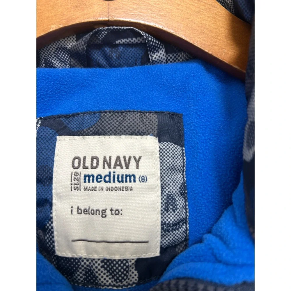 Old Navy Boys Medium 8 Skull Print Puffer Vest Blue Fleece Lined Zip Up‎ 3290